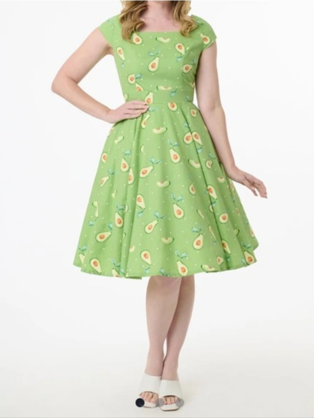 Magnolia House Green Avocado-Print Circle Skirt UNIQUE VINTAGE A LINE.